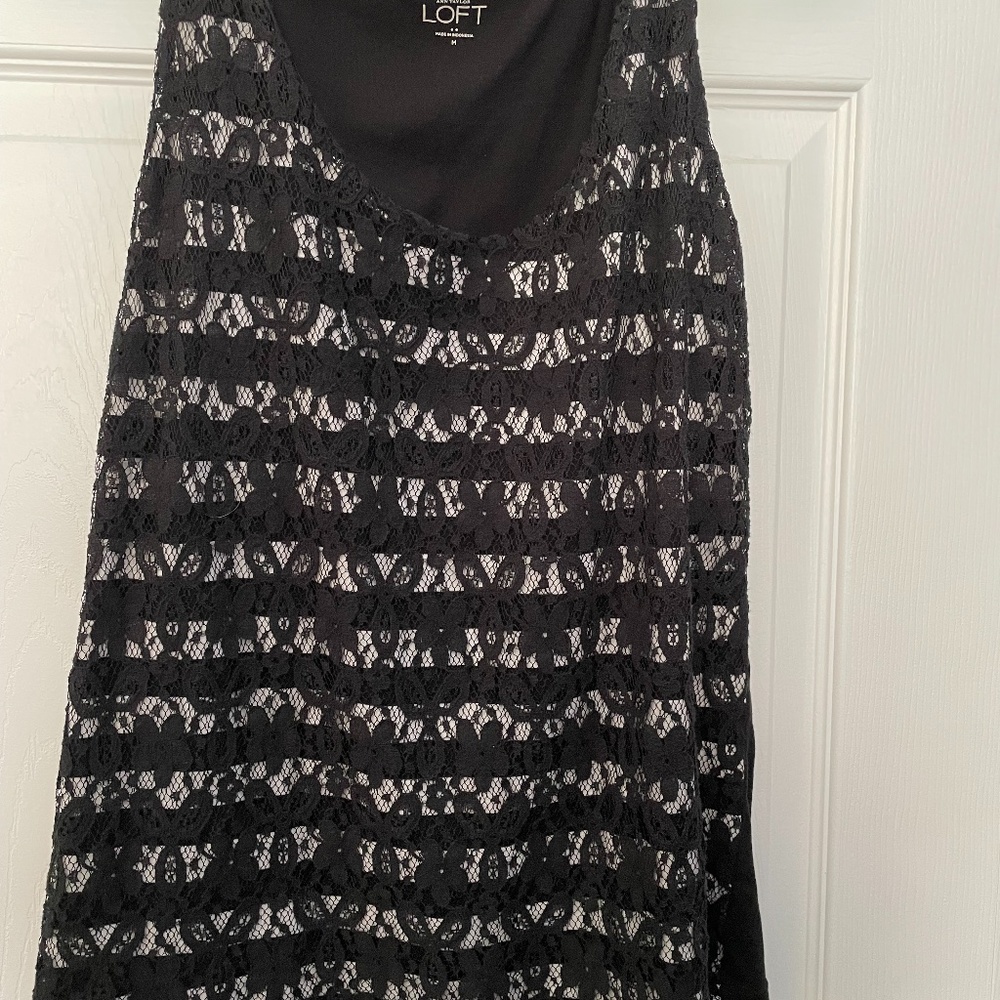 LOFT Black and White Lace Tank